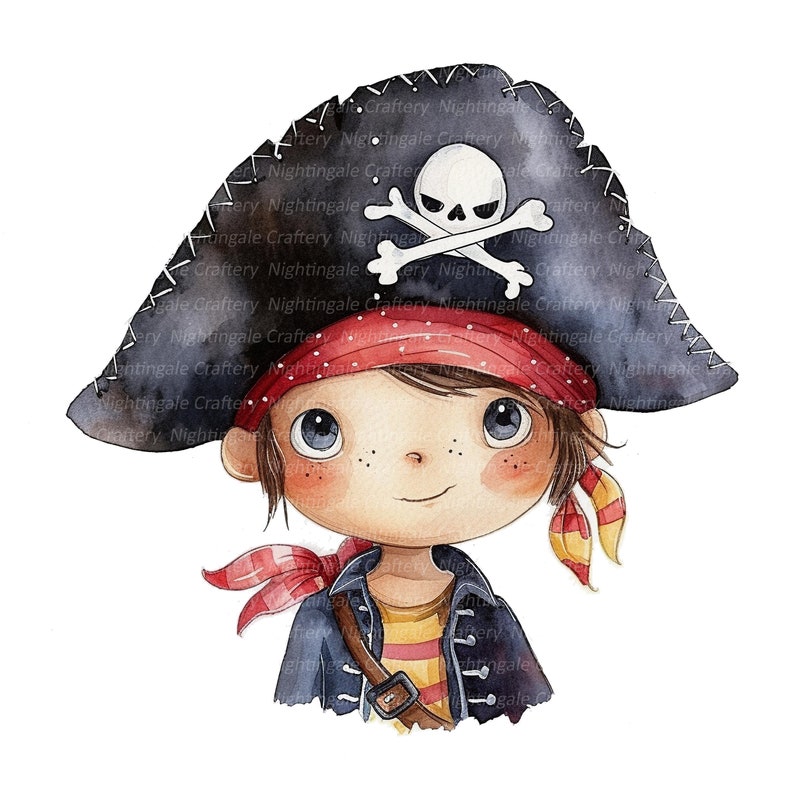 12 cliparts pirates de dessin animé, impression pirates mignons, clipart aquarelle imprimable, JPG de haute qualité, téléchargement numérique, créations en papier, journal indésirable image 8