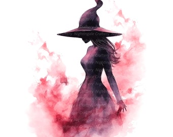 12 Halloween Witch Clipart, Watercolor Witch, Printable Watercolor clipart, High Quality JPG, Digital download, Paper craft, journaling