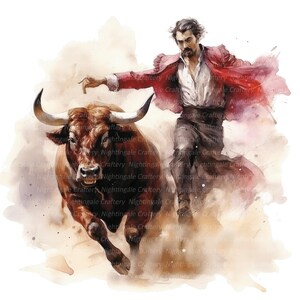 10 Matador and Bull Clipart, Bullfighter Clipart, Printable Watercolor ...