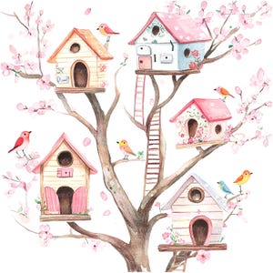 11 clipart de casas para pássaros de primavera, clipart de pássaros, clipart em aquarela para impressão, JPGs de alta qualidade, download digital, artesanato em papel, diário de lixo