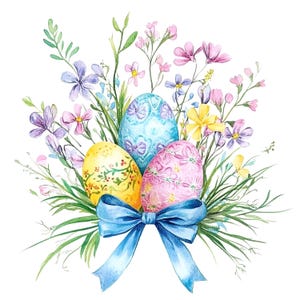 10 Floral Easter Decor Clipart, Easter Egg, Printable Watercolor clipart, High Quality JPGs, Digital download, Paper craft, junk journal
