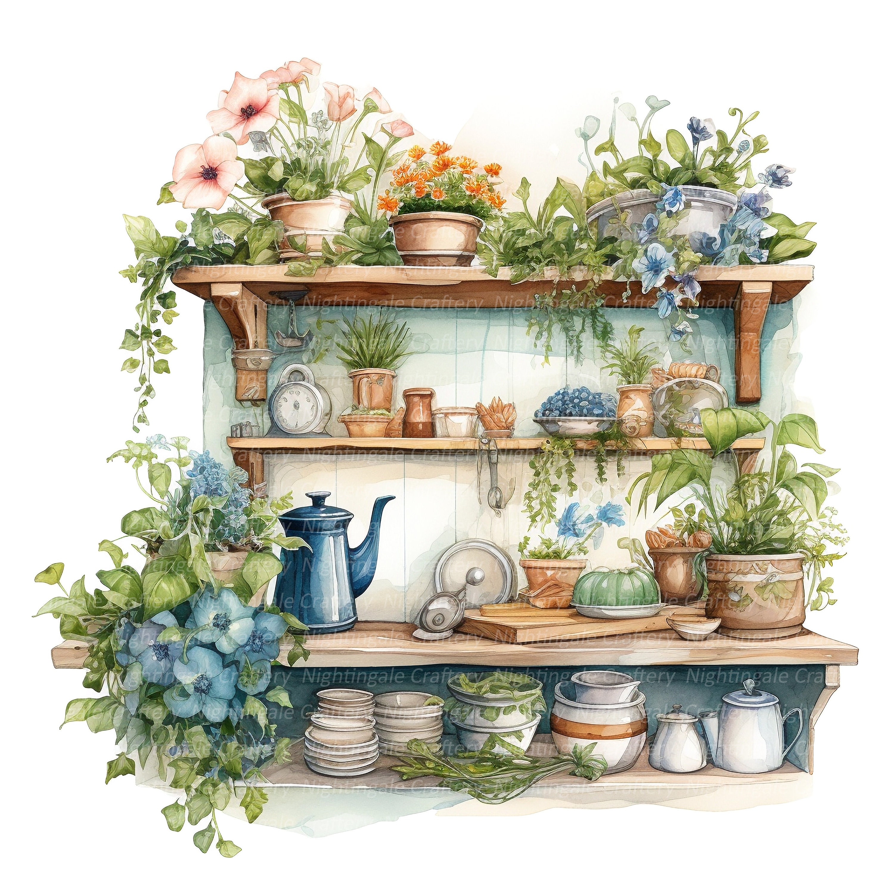 12 Fairy Kitchen Clipart, Printable Watercolor Clipart, 12 High Quality ...