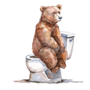 9 grappige beer in toilet clipart toilet clipart, potje clipart, afdrukbare aquarel clipart, hoge kwaliteit jpg, digitale download, papercraft