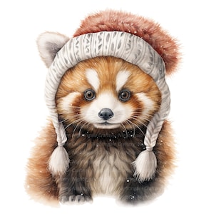 10 Roter Panda mit Wollhut Clipart, Winter Roter Panda, druckbare Aquarell Clipart, hochwertige JPGs, digitaler Download, Papiermodell