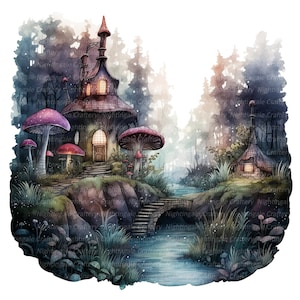 9 Clipart forêt magique, forêt enchantée, clipart aquarelle imprimable, fichiers JPG de haute qualité, téléchargement numérique, haute résolution, créations en papier