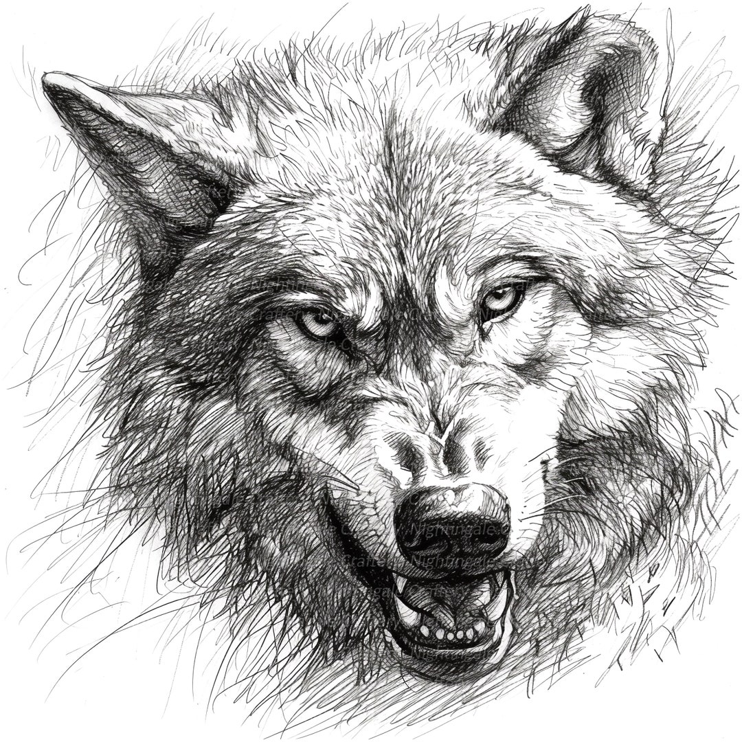 8 Wolf Black White Clipart, Line Art Clipart, Printable Watercolor ...