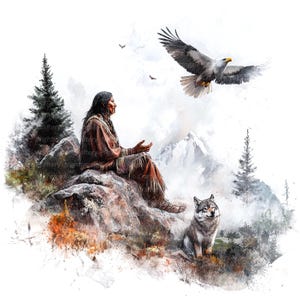 13 Clipart di nativi americani, Meditazione, Clipart acquerello stampabile, JPG di alta qualità, Download digitale, Carta artigianale, diario spazzatura