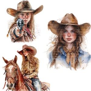 14 Cowgirl Clipart, Watercolor Cowgirl, Printable Watercolor clipart, Wysokiej jakości JPG, Pobieranie cyfrowe, Rękodzieło papierowe, Junk Journals