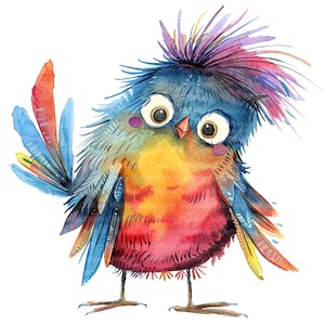 12 PNG Whimsical Birds Clipart, Funny Birds, Digital Clipart, Watercolor clipart, Transparent PNGs, Printable clipart, Digital download