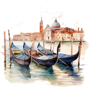 10 Venice Gondola Clipart, Gondolas Images, Printable Watercolor clipart, High Quality JPGs, Digital download, Paper craft, junk journals