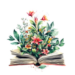 10 bloemenboek clipart, vintage boek clipart, afdrukbare aquarel clipart, hoge kwaliteit png's, digitale download, papier ambacht, ongewenste tijdschriften