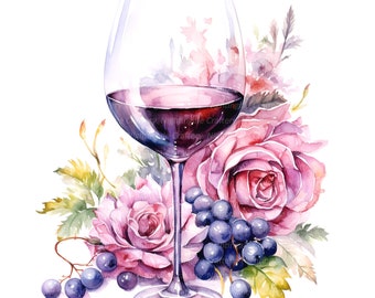 14 Clipart floral verre à vin, verre floral, clipart aquarelle imprimable, fichiers JPG de haute qualité, téléchargement numérique, créations en papier, journaux indésirables