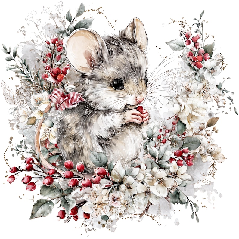 14 Mouse and Berries Clipart, Cartoon Mouse, Printable Watercolor ...
