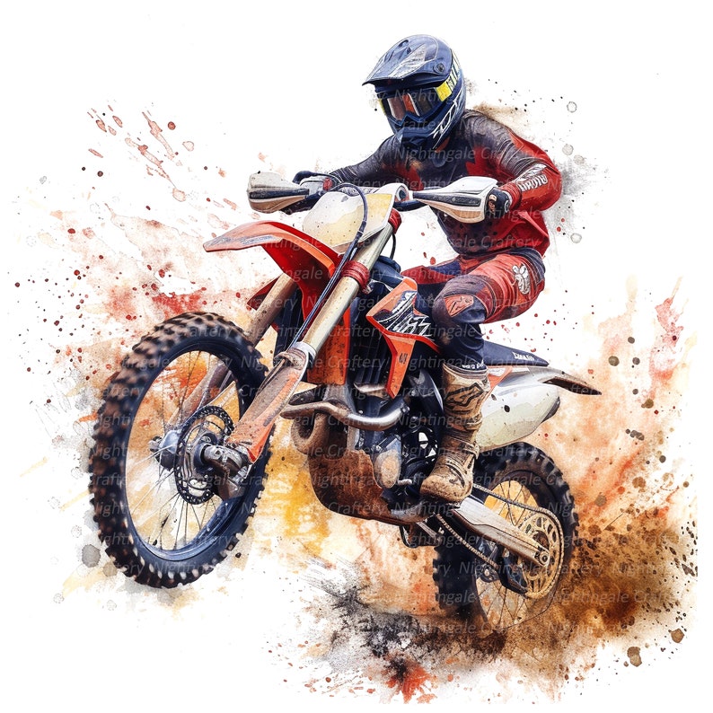 12 Dirt Bike Clipart, Motocross Clipart, Motorcycle, Printable Watercolor clipart, High Quality PNGs, Digital download, Paper craft, journal image 1