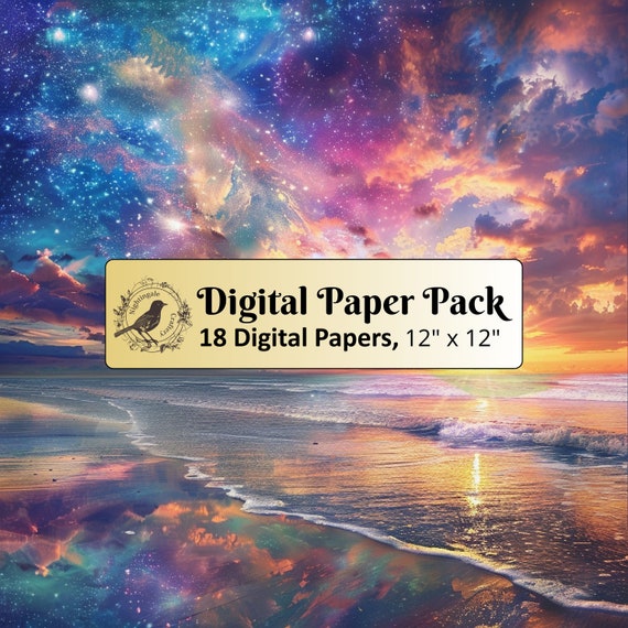 18 Magical Sunset background papers, 12 x 12 Digital Paper pack, Junk Journal Paper, Scrapbook paper, Printable Paper, High Quality JPGs