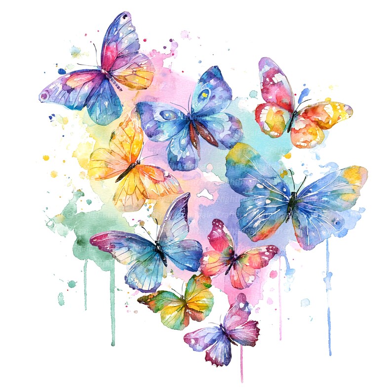 12 Spring Butterflies Clipart, Floral Art, Printable Watercolor Clipart ...