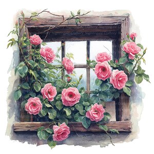 10 Floral Windows Clipart, Roses Windows Clipart, Floral Wall ...