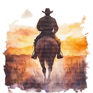 9 cowboy silhouet clipart, cowboy te paard, afdrukbare aquarel clipart, hoge kwaliteit jpg's, digitale download, Paper Craft, junk journal
