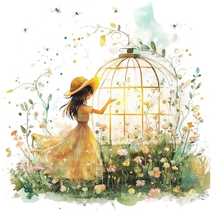 10 clipart de estufa floral, garota floral, clipart de aquarela para impressão, JPGs de alta qualidade, download digital, artesanato em papel, diário