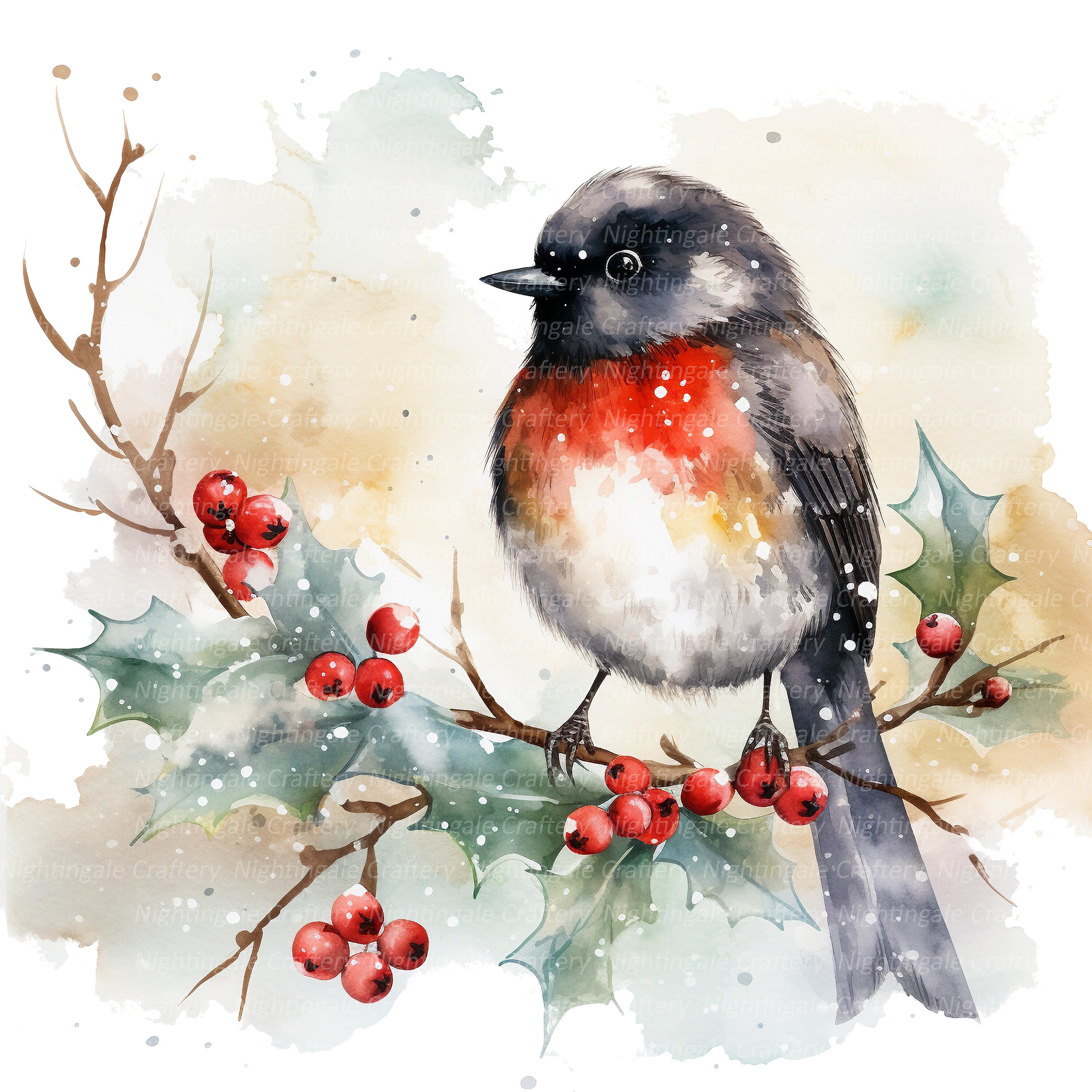 12 Special Christmas Robin Clipart, Printable Watercolor Clipart, High ...