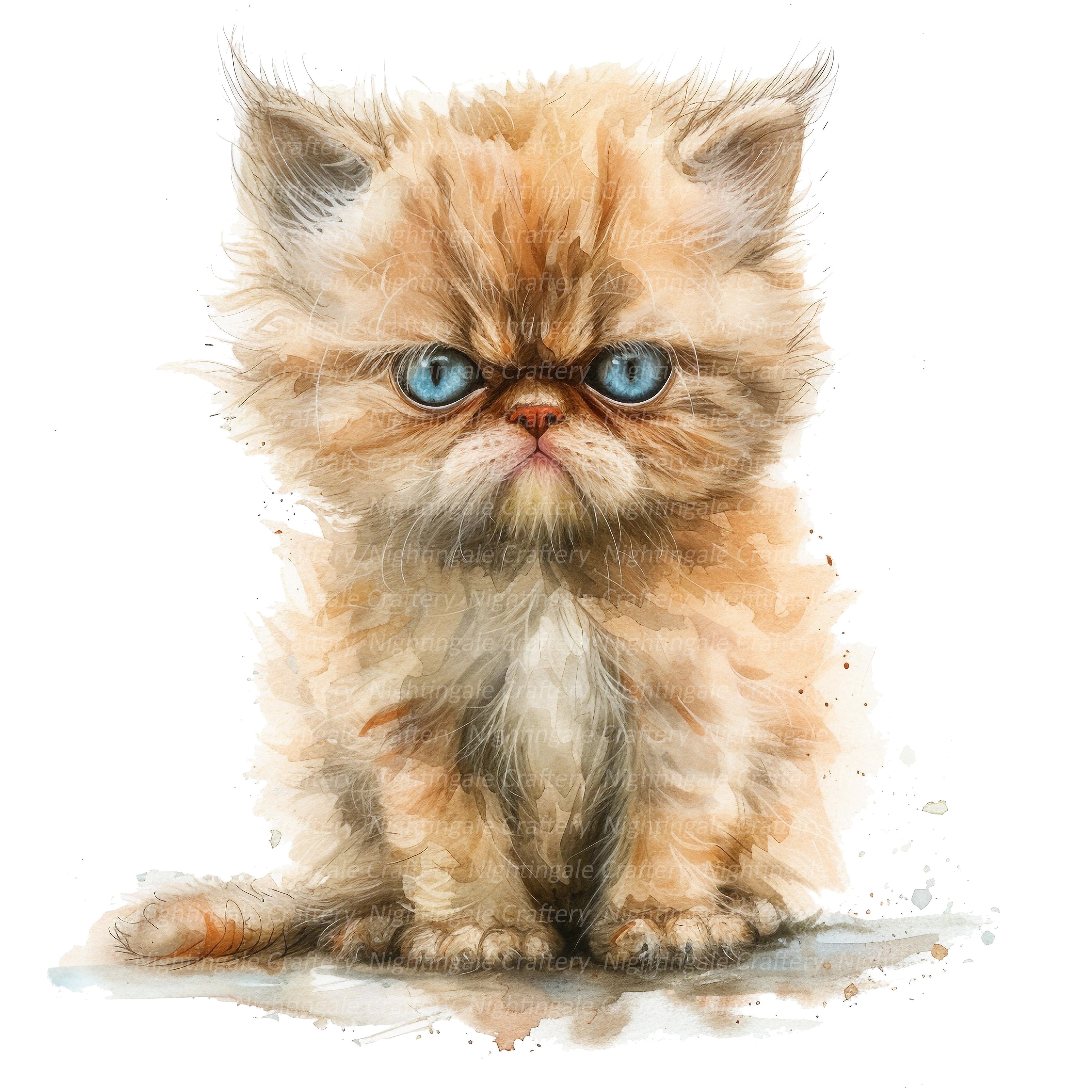 Gumpy Kitten 10 Super Grumpy Kitten Clipart, Fluffy Kitten, Printable Watercolor ...