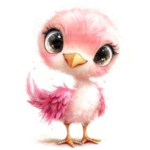 8 pájaros caprichosos de color rosa, flamenco, clipart digital, clipart de acuarela, JPG de alta calidad, clipart imprimible, descarga digital, artesanía
