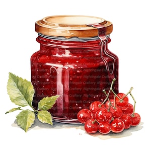 12 burkar med sylt Clipart, syltburk Clipart, utskrivbar akvarell clipart, högkvalitativ JPG, digital nedladdning, papperspyssel, skräpjournal