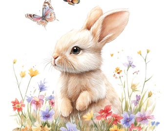 12 Floral Bunny Clipart Set 2, Cute Bunny Clipart, Printable Watercolor clipart, High Quality JPGs, Digital download, Paper craft, journal