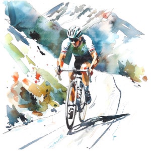 10 Cycling Clipart, Cycling Mountains, Cycling Sport, Printable Watercolor clipart, High Quality JPG, Digital download, Paper craft, journal