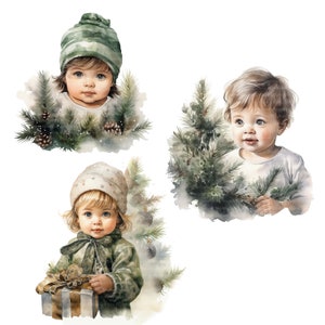 14 Clipart per bambini di Natale, Clipart per bambini vintage, clipart acquerello stampabile, JPG di alta qualità, download digitale, artigianato con la carta, diario spazzatura