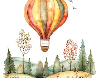 12 heteluchtballon clipart, cartoon luchtballon, afdrukbare aquarel clipart, hoge kwaliteit jpg's, digitale download, Paper Craft, dagboek