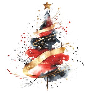 10 set di clipart di alberi di Natale astratti 2, clipart di acquerelli stampabili, PNG/JPG di alta qualità, download digitale, artigianato di carta, diari spazzatura