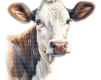 14 imágenes prediseñadas de vaca, imágenes prediseñadas de granja, imágenes prediseñadas de acuarela imprimibles, JPG de alta calidad, descarga digital, alta resolución, artesanía en papel, diarios basura