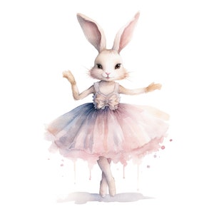 10 Bunny Ballerina Clipart, Ballet Clipart, Printable Watercolor clipart, High Quality JPGs, Digital download, Paper craft, junk journals