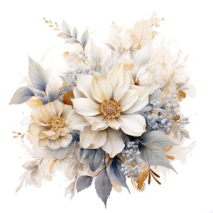 10 Clipart de buquê de casamento, flores douradas, clipart de aquarela para impressão, JPGs de alta qualidade, download digital, artesanato em papel, diários de lixo
