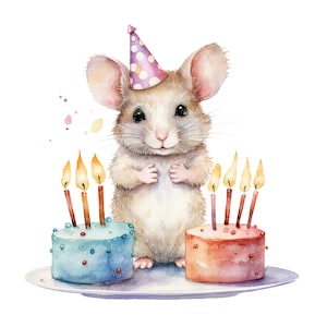 Clipart fête de souris, clipart aquarelle imprimable, 10 fichiers JPG de haute qualité, téléchargement numérique, haute résolution, créations en papier