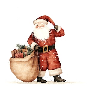 10 cliparts vintage père Noël, clipart aquarelle imprimable, haute qualité PNG/JPG, téléchargement numérique, créations en papier, carnet de bord, fabrication de cartes