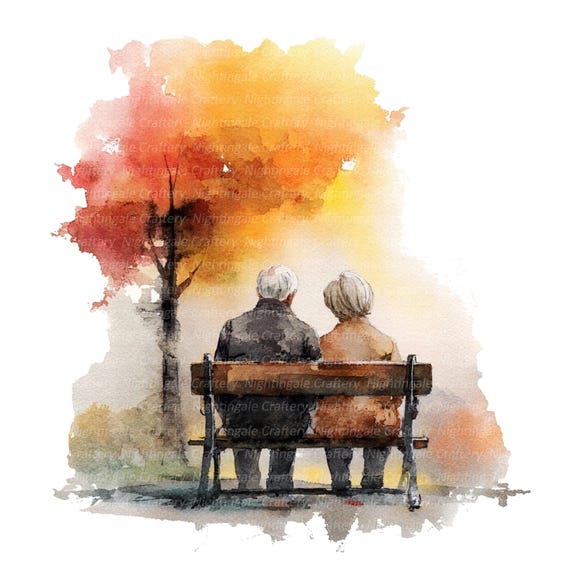 13 老夫婦のクリップアート、ロマンチックなシニア、印刷可能な水彩画