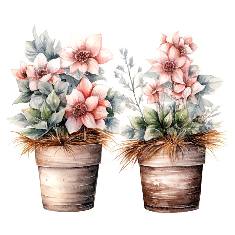 14 Rustic Flower Pots Clipart, Rustic Pots, Printable Watercolor clipart, High Quality JPGs, Digital download, Paper craft, junk journals image 6