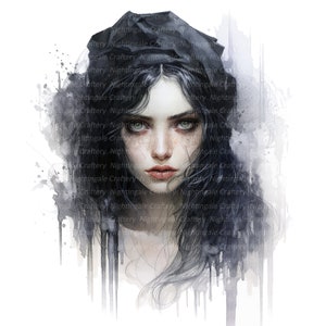12 Clipart ragazza gotica, donna Goth, ragazza Emo, clipart acquerello stampabile, JPG di alta qualità, download digitale, artigianato con la carta, diari spazzatura
