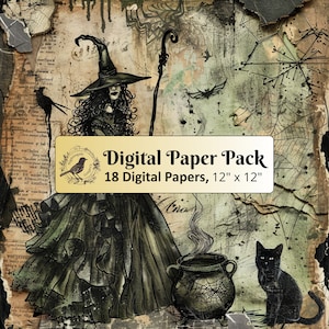 18 Witch and Witchcraft Background, 12 x 12 Digital Paper pack, Junk Journal Paper, Scrapbook paper, Printable Paper, High Quality JPGs
