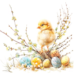 7 Clipart poussin de Pâques, Clipart de Pâques, carte de Pâques, clipart aquarelle imprimable, JPG de haute qualité, téléchargement numérique, créations en papier, journaux