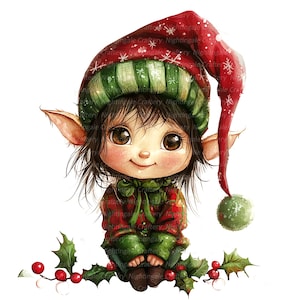 10 clipart de elfos de Natal, cartão de Natal, clipart de aquarela para impressão, JPG/PNGs de alta qualidade, download digital, artesanato em papel, diários de lixo