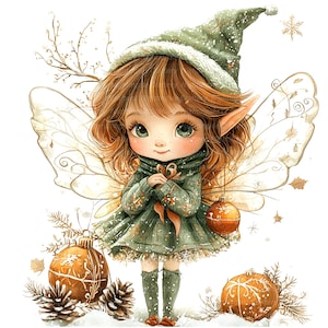 10 Weihnachtsfee Clipart, Weihnachtskarte, Feen, druckbare Aquarell Clipart, hochwertige PNGs, digitaler Download, Papiermodell, Journal