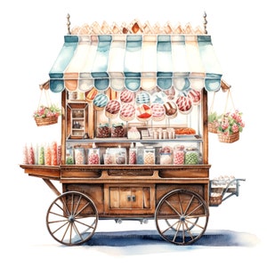 10 Candy Shop Clipart, Cupcake-Shop, druckbare Aquarell Clipart, hochwertige JPGs, digitaler Download, Papierhandwerk, Junk Journals