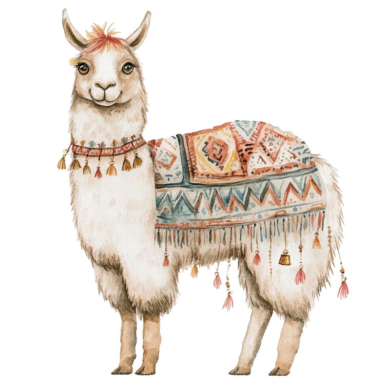 10 Lama Clipart, Lama, Rolig Lama, Utskrivbar Akvarell Clipart, Högkvalitativa JPG/PNG-bilder, Digital nedladdning, Hög upplösning, Papperspyssel bild 6