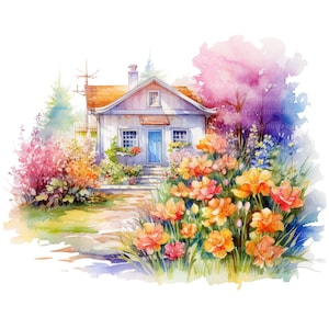 14 Clipart jardin floral, fleurs de jardin, clipart aquarelle imprimable, fichiers JPG de haute qualité, téléchargement numérique, haute résolution, créations en papier