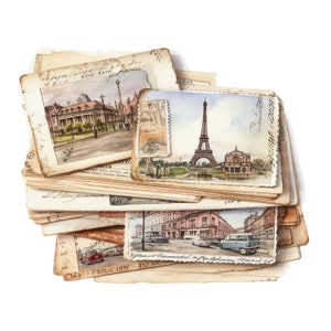 10 Stack of Postcards Clipart, Vintage Postcard, Printable Watercolor clipart, High Quality JPG, Digital download, Paper craft, junk journal