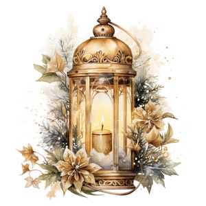 9 Christmas Lantern Clipart, Golden Lantern, Printable Watercolor clipart, High Quality JPGs, Digital download, Paper craft, junk journals