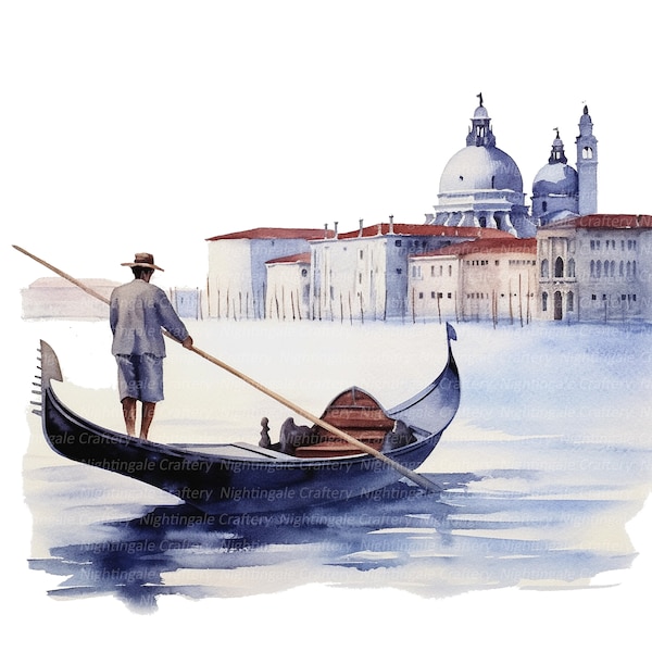 Impression de gondole de Venise, images de gondole, paysage de Venise, clipart aquarelle imprimable, fichiers JPG de haute qualité, téléchargement numérique, créations en papier